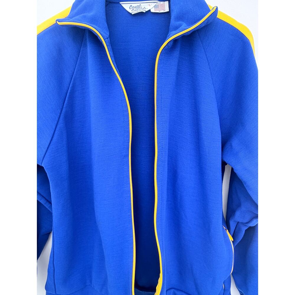 Court Casual Track Jacket Mens Large Blue Yellow Full Zip Vintage USA Made - Picture 4 of 4